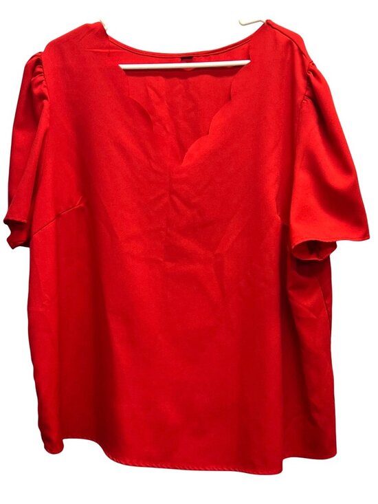 Unbranded Tops - Red Scalloped V Neck Short Sleeve Blouse Womens Plus Size